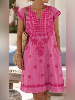 Roller Rabbit Pink Embroidered Shift Dress Tunic Size M